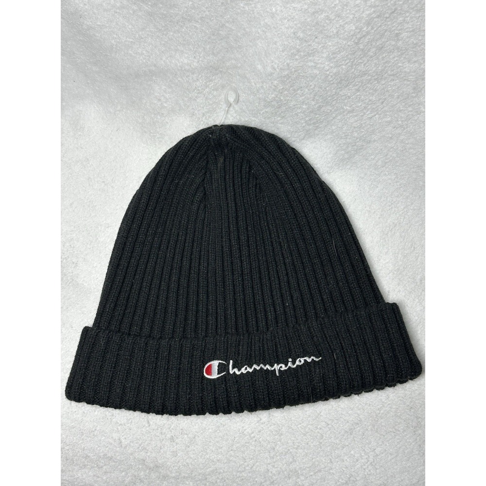 Champion Men's Black Outlined Logo Cuff Beanie Hat One Size